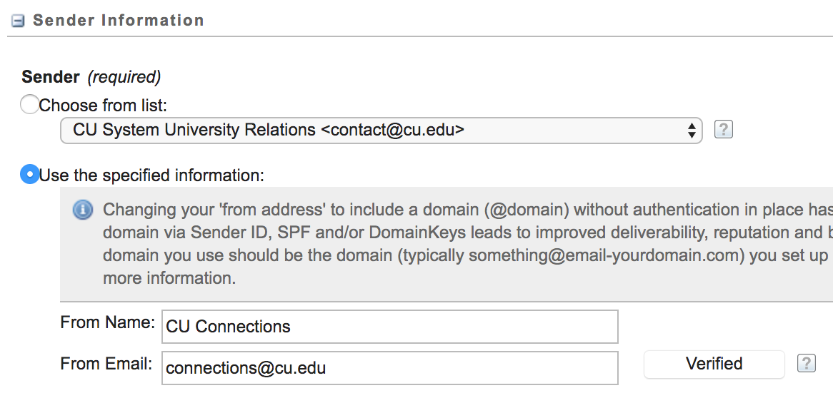 CU Connections Sender Information