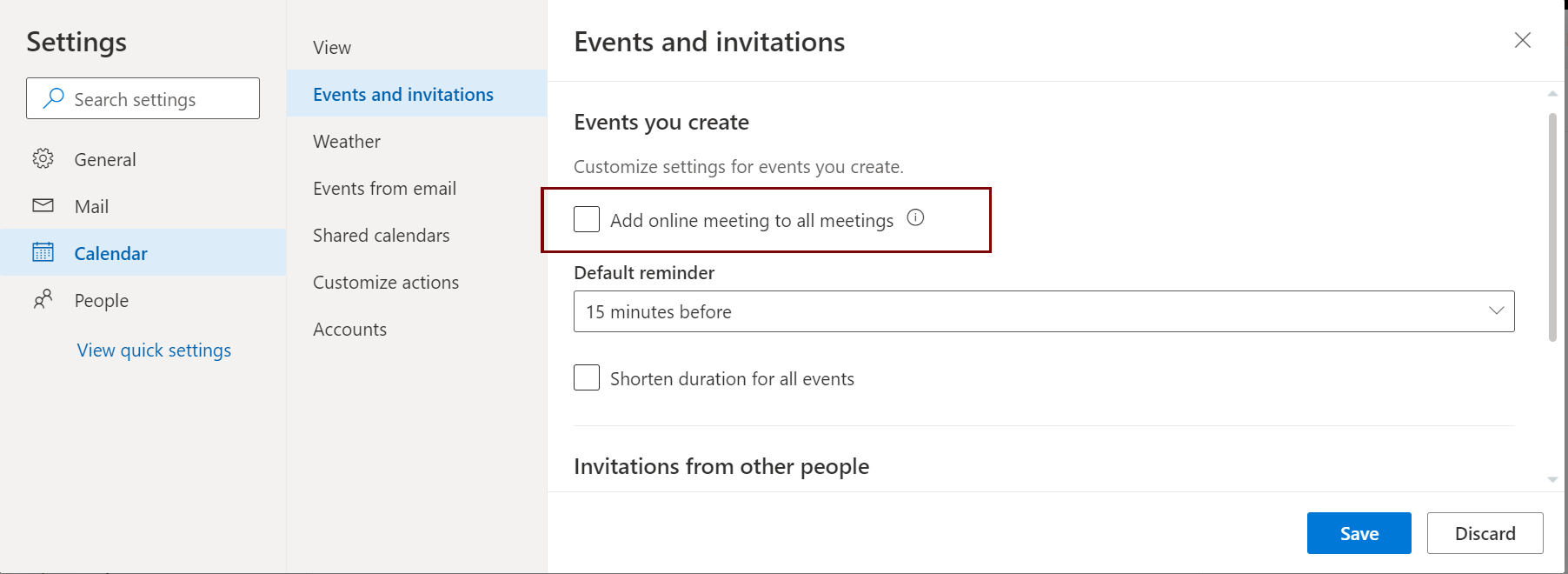 Calendar settings in OWA