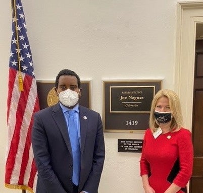 Colorado Rep. Joe Neguse and CU Denver Chancellor Michelle Marks in Washington, D.C.