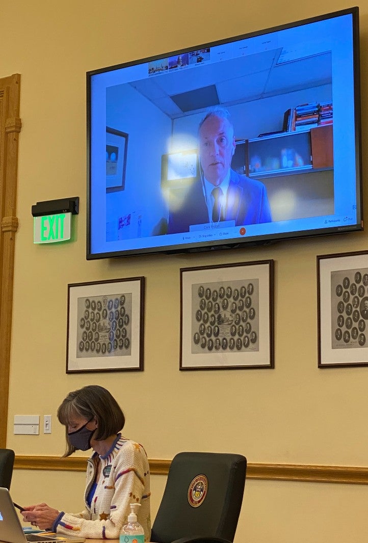 CU Boulder Executive Director of Admissions, Clark Brigger, remotely testifies in support of HB21-1067 College Admission Use Of National Test Score. 