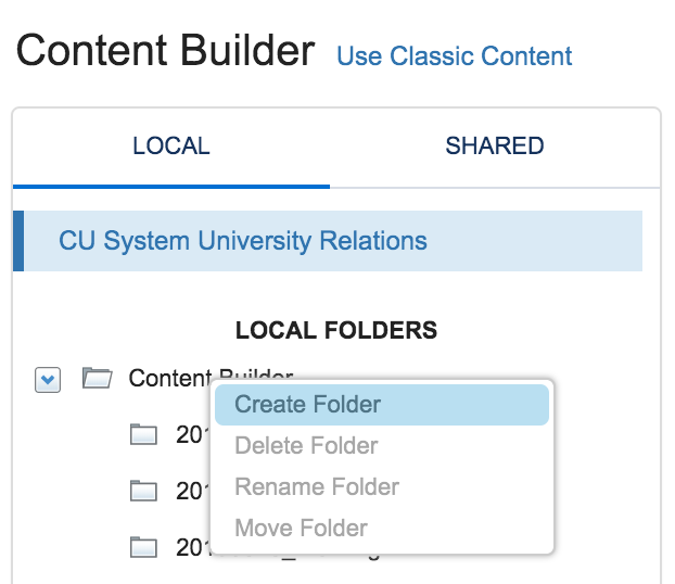 Content Builder - Create Folder Content Builder - Create Folder