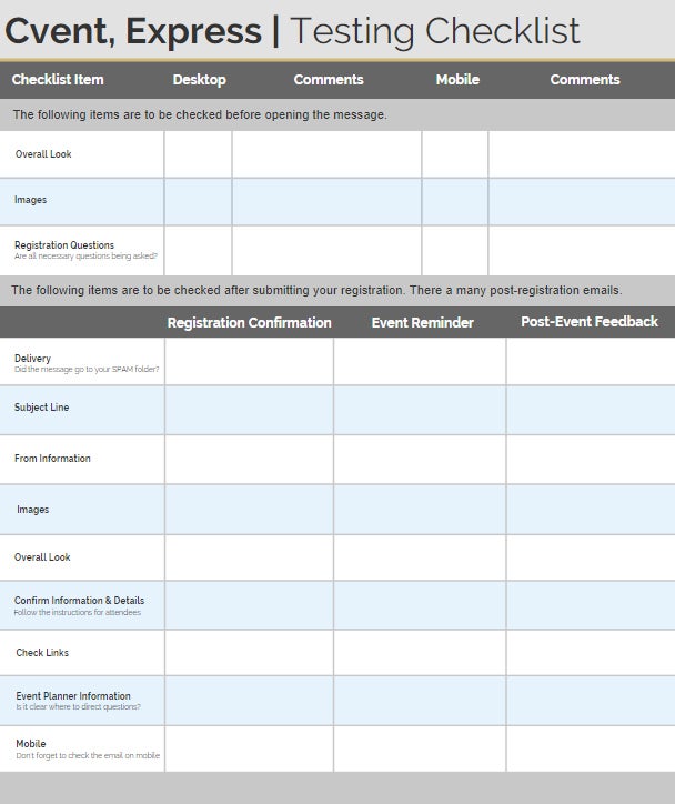 Cvent Express Testing Checklist