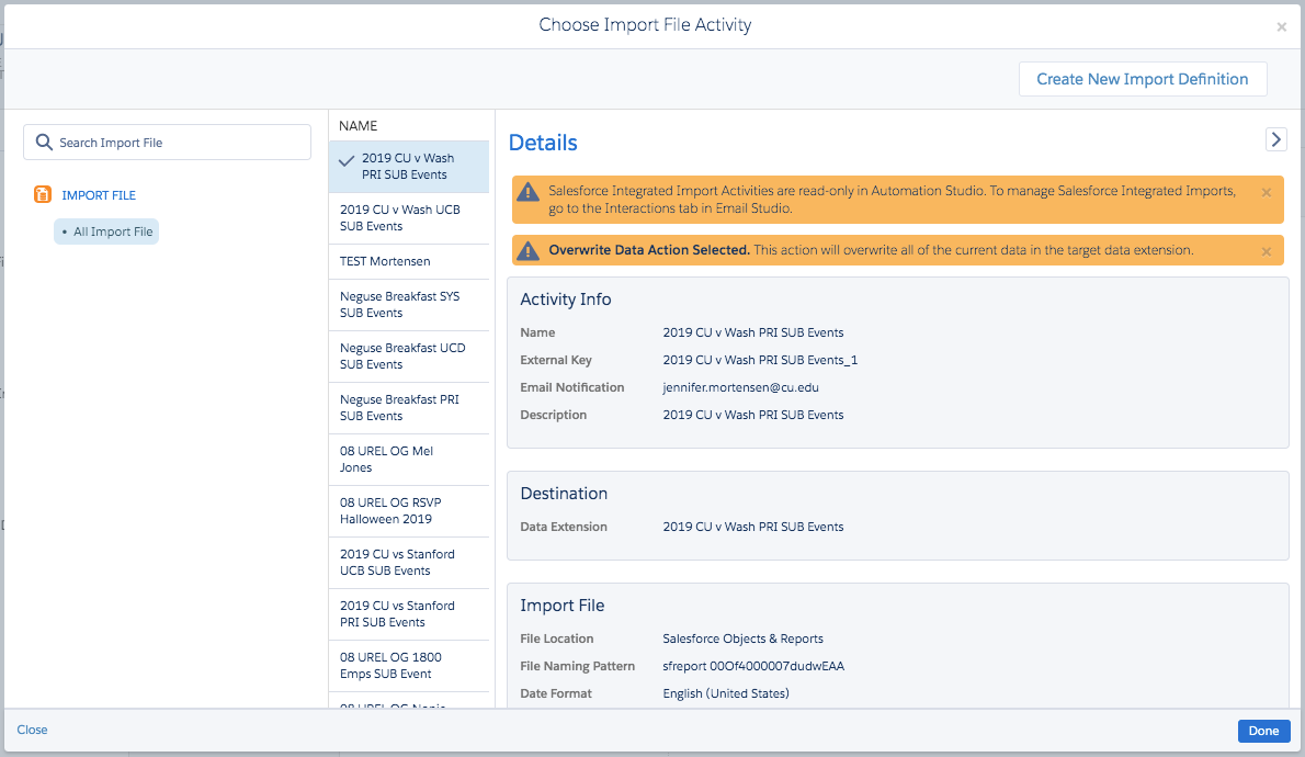 Choose Import File Activity Window Choose Import File Activity Window