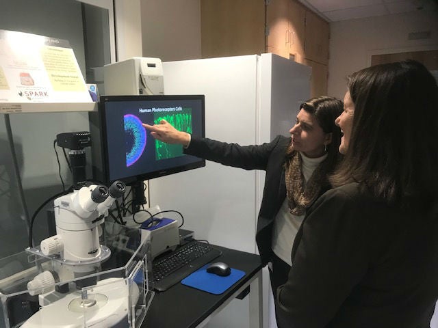 Congresswoman Diana DeGette speaks with Valeria Canto-Soler, PhD at CellSight