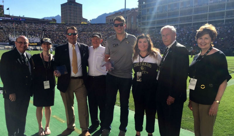 CU Boulder Chancellor Phil DiStefano, Kirsten Schuchman, State Senator Jack Tate (R-Centennial), Jerry Johnson, State Representative Alec Garnett (D-Denver), Tanya Kelly-Bowry, CU President Bruce Benson, CU Denver Chancellor Dorothy Horrell