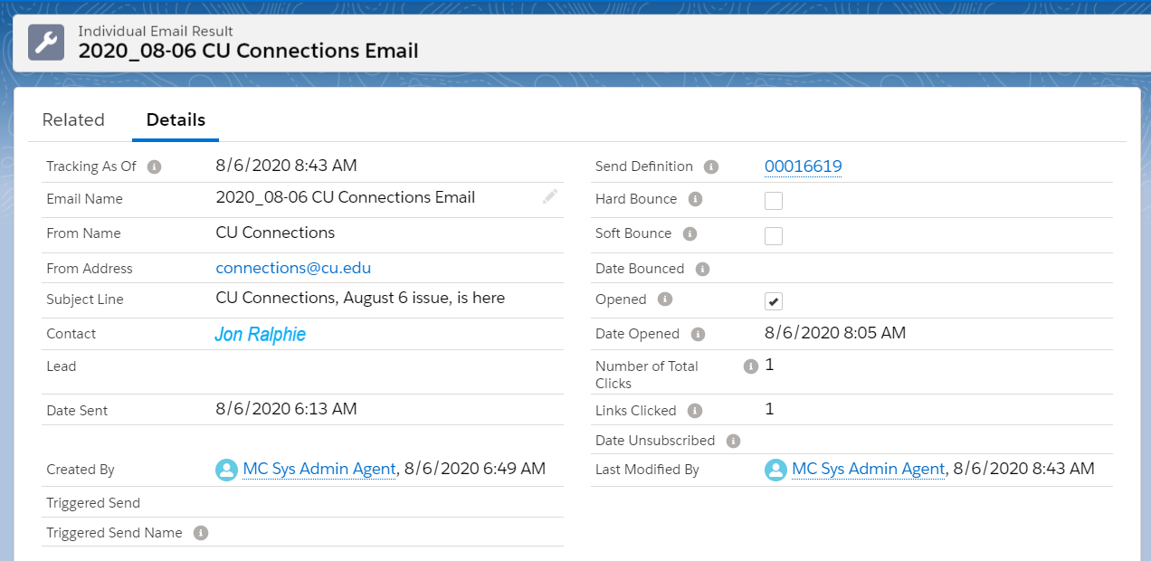 Individual Email Results (IER's) Salesforce screenshot