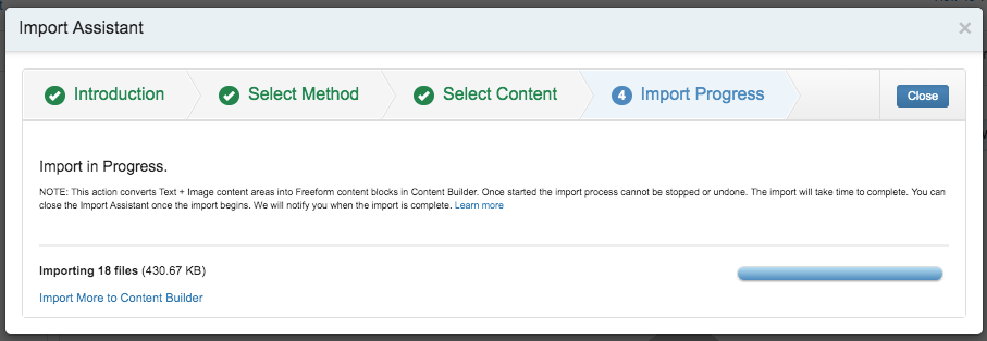Import Assistant Import Progress Tab Import Assistant Import Progress Tab