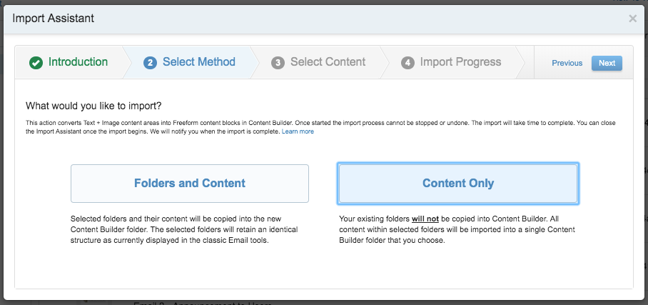 Import Assistant - Content Only Selection Import Assistant - Content Only Selection