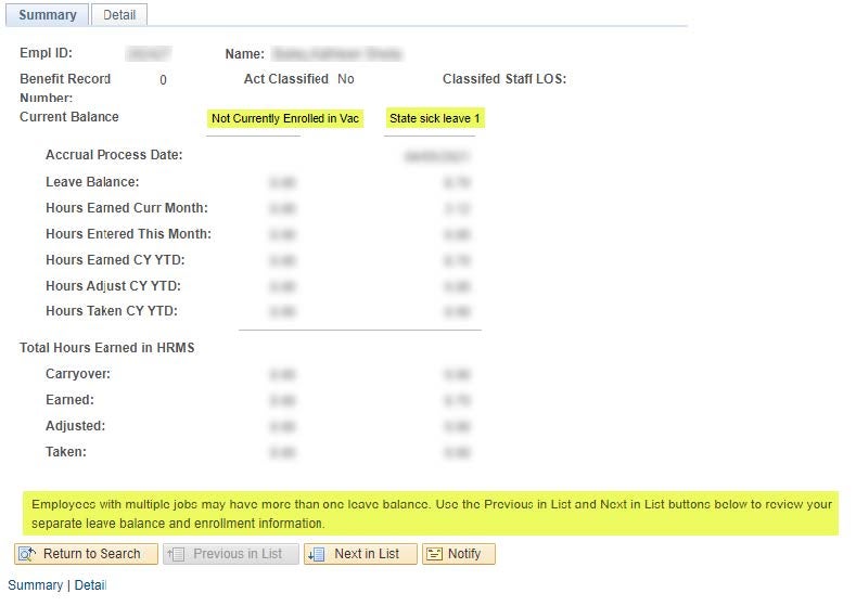 Screenshot of the summary tab in the Leave Balances module. Screenshot of the summary tab in the Leave Balances module.