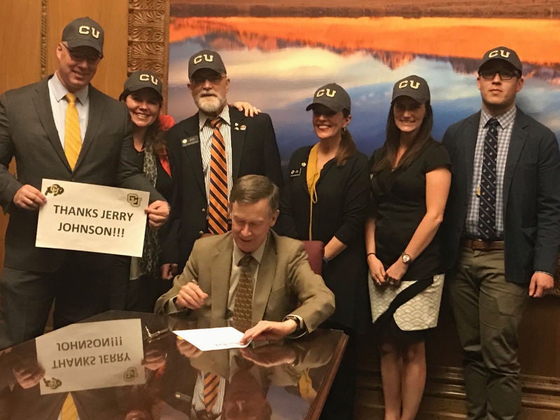 Bill sponsors and the CU Government Relations team at the signing of SB 17-41 Higher Education Employment Contract Terms