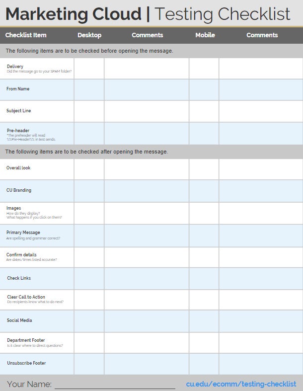 Marketing Cloud Testing Checklist