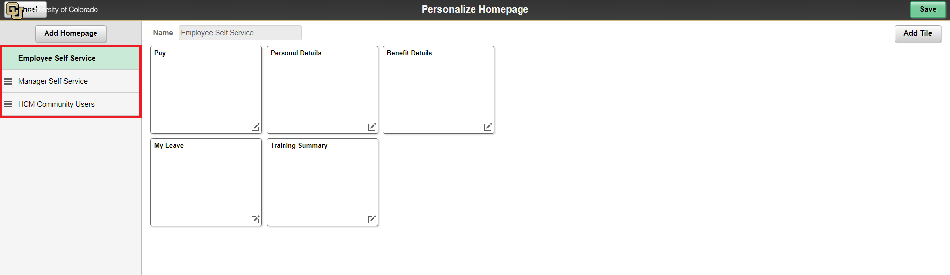 Personalize Homepage Employee Self Service