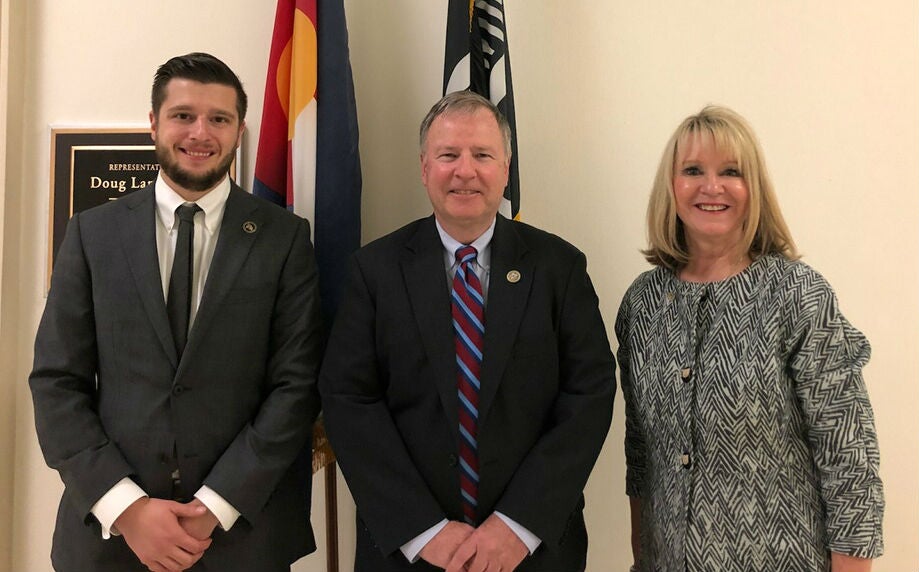 CU Regent Jack Kroll, Congressman Doug Lamborn, and Regent Sue Sharkey on the Hill in Washington, D.C. 