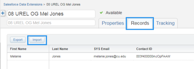 View Salesforce Data Extension Records & Import