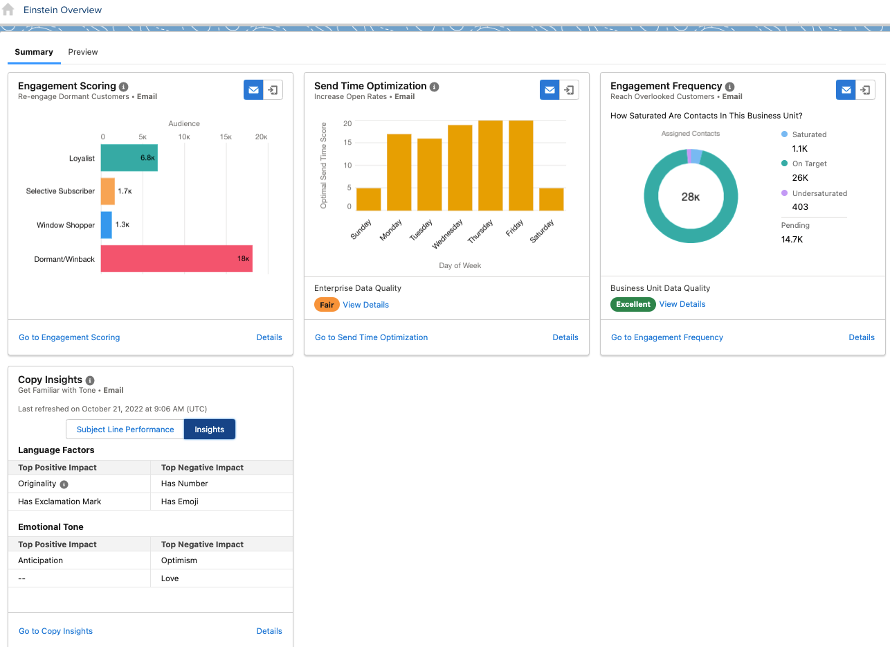 Einstein Overview Dashboard