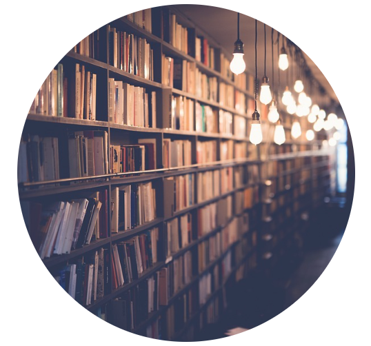 Books on shelves in a library