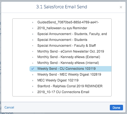 Selected Salesforce Send Email