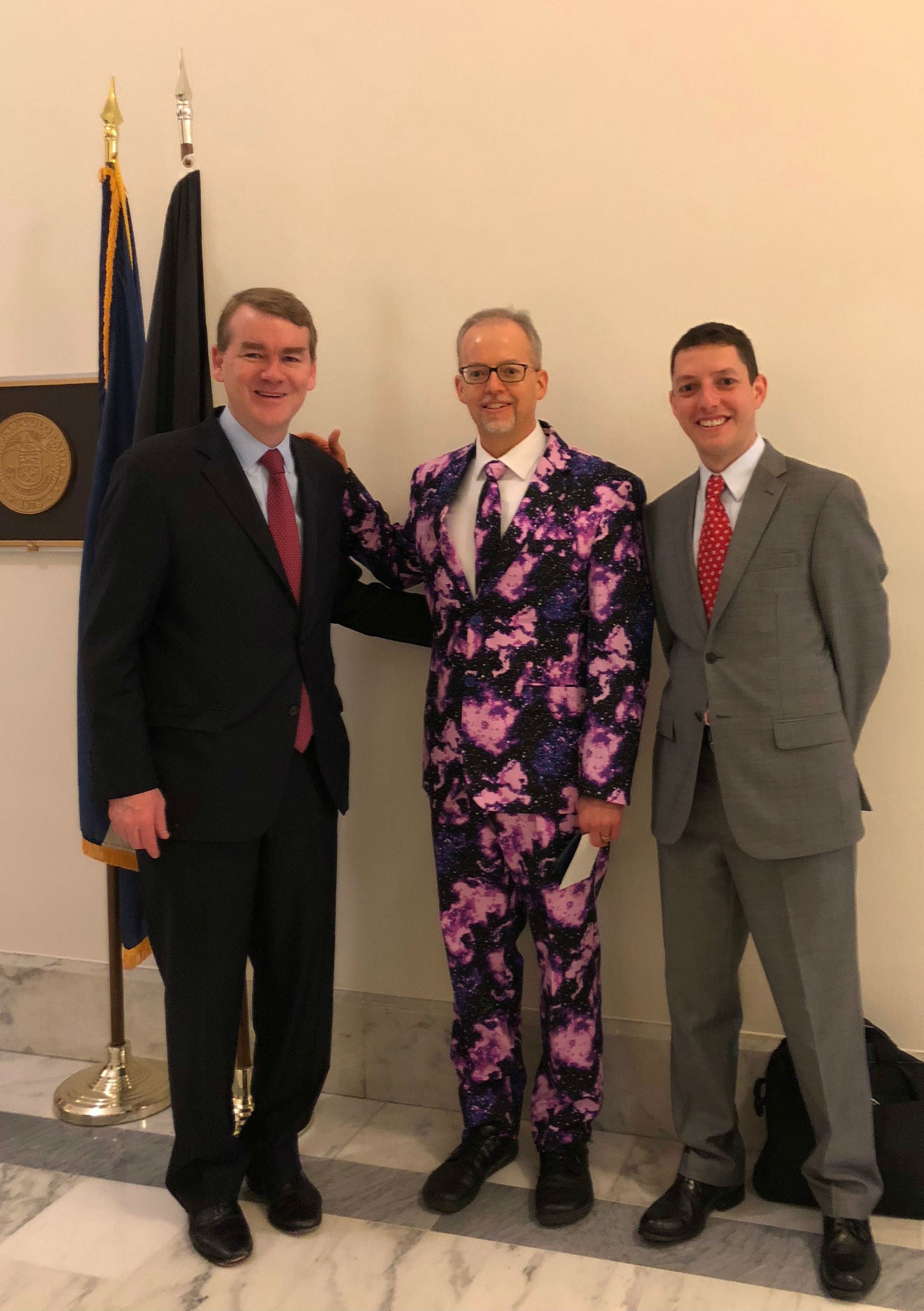 Chris Koehler & Brian Sanders of the Colorado Space Grant Consortium (COSGC) with Senator Michael Bennet on the Hill Chris Koehler & Brian Sanders of the Colorado Space Grant Consortium (COSGC) with Senator Michael Bennet on the Hill