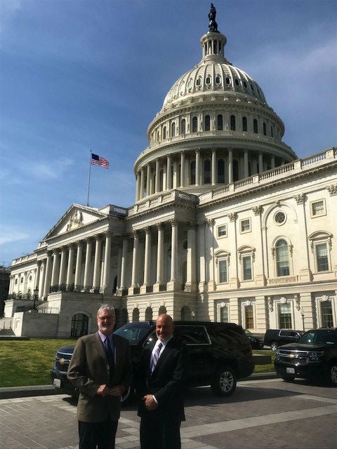 John Horne (University of Washington) with Waleed Abdalati (CU Boulder, CIRES) in front of the U.S. Capitol Building