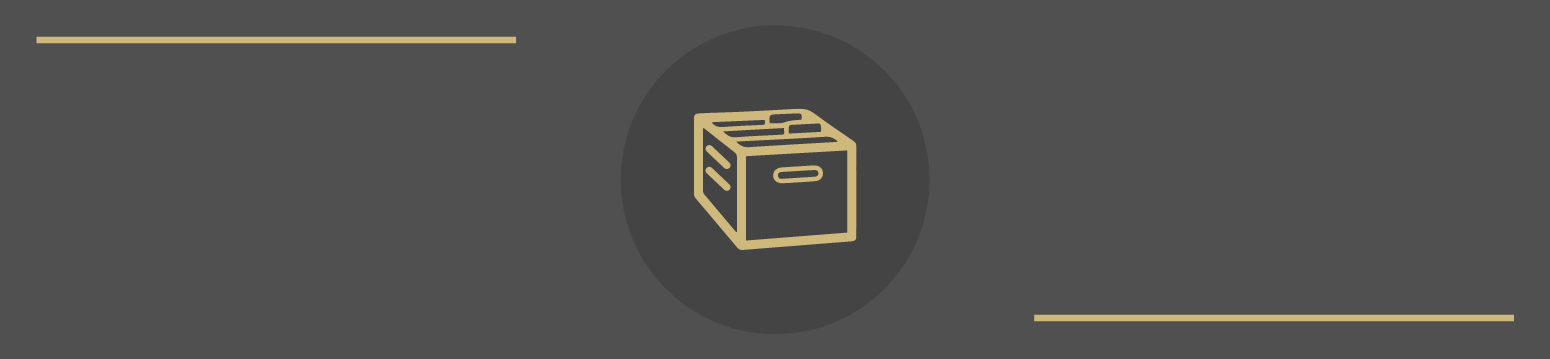 icon of a box of archive documents in gold color with dark grey background