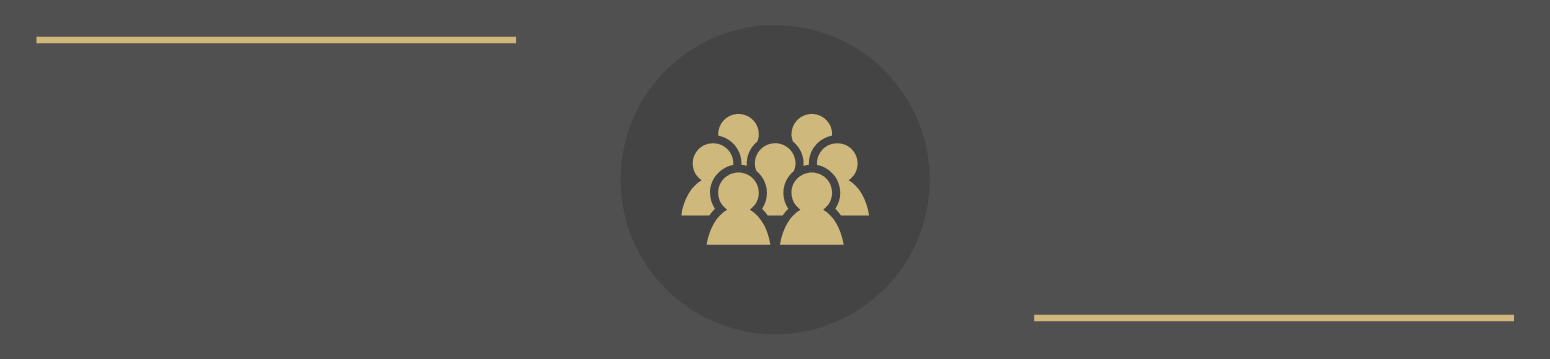 icon of people in a group, gold outline with dark grey background