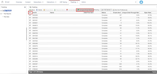 Select Email Sends to Compare