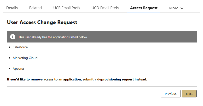 Displays current access of a user