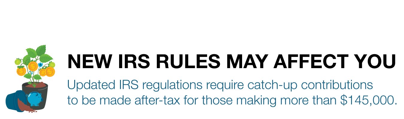 NEW IRS RULES MAY AFFECT YOU. Updated IRS regulations require catch-up contributions  to be made after-tax for those making more than $145,000.