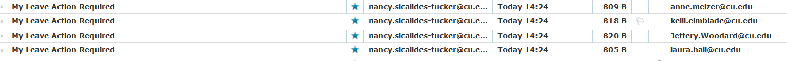 This photo shows a list of emails that were sent using the alert feature.