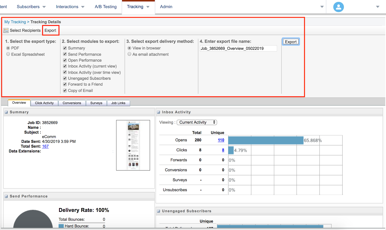 Export Detailed Email Send