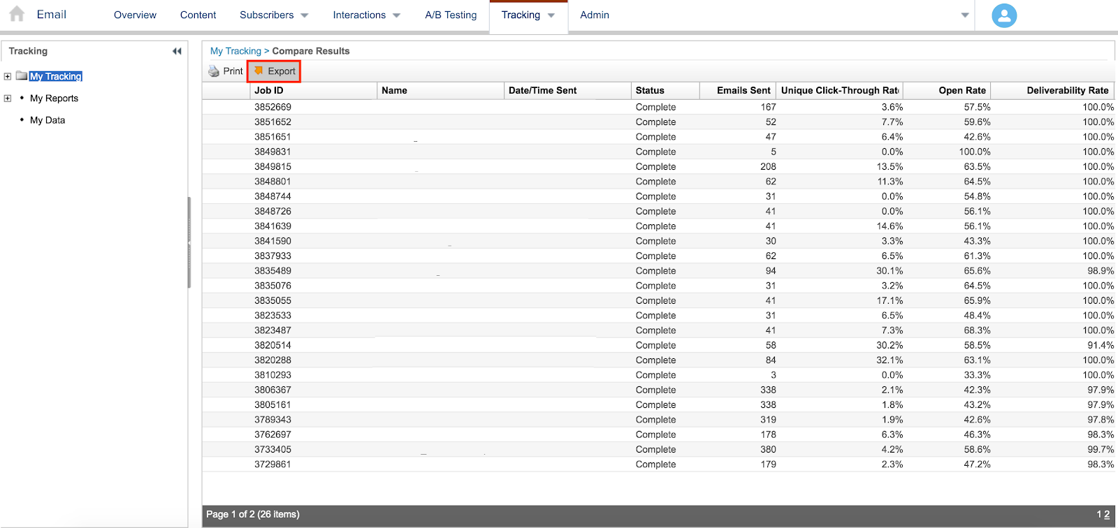Export Email Send Comparison