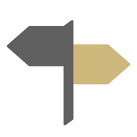 guide post sign with grey and gold colors