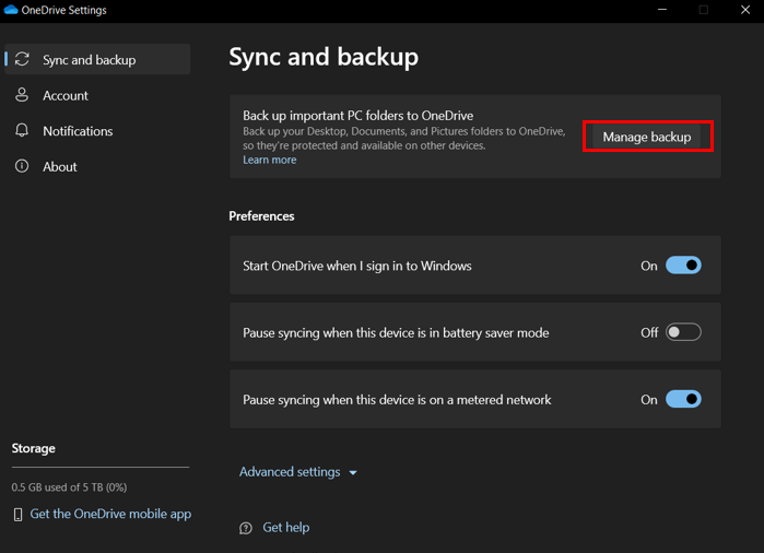 Sync and backup OneDrive