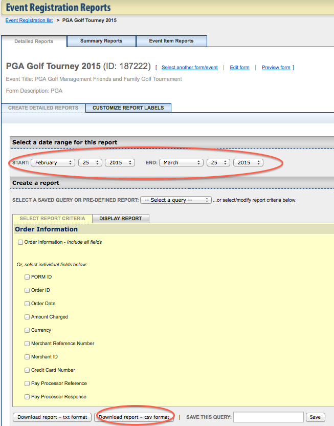 View detailed reports, date range