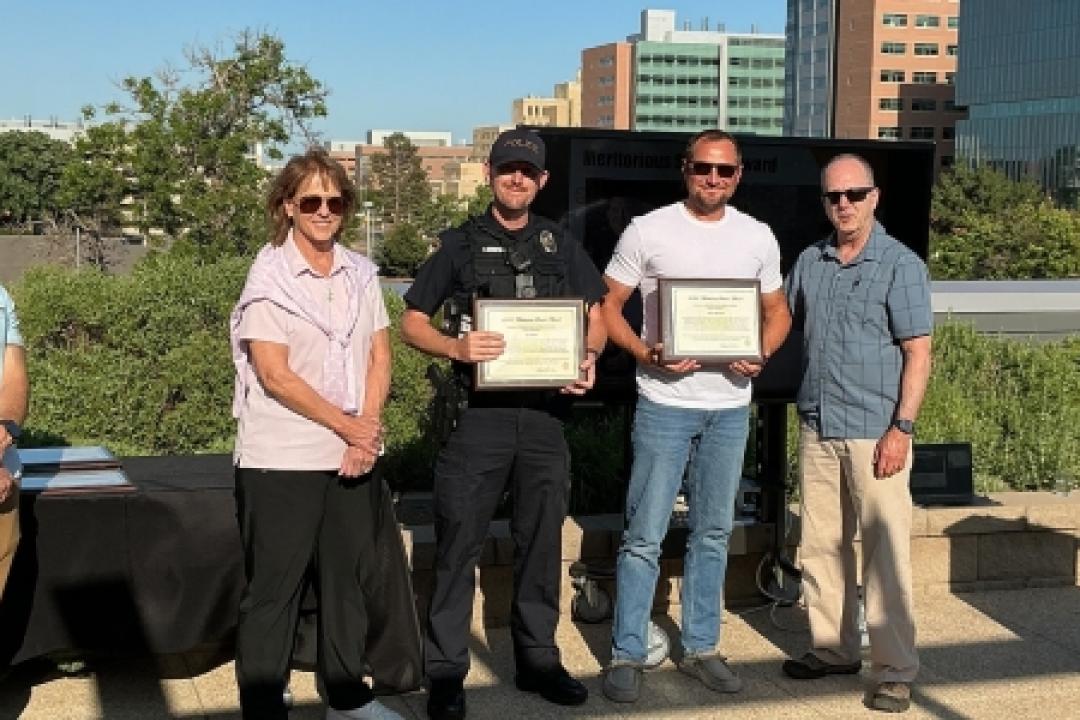 Deputy Chief Louis Perea, Executive Vice Chancellor and Chief Financial Officer Terri Carrothers, Police Officer Ty Shelton, Detective Trevor Thonhoff, and Chief Randy Repola