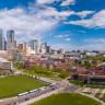 Aerial photo of the CU Denver campus and downtown Denver.